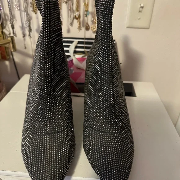 Black rhinestone sock bootie boots - Picture 4 of 7